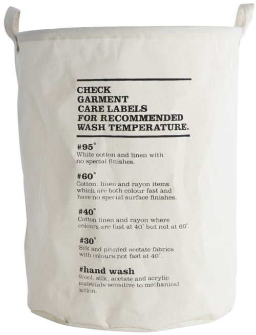 På billedet ser du variationen Vasketøjspose, Wash instructions fra brandet House Doctor i en størrelse D: 40 cm. x H: 50 cm. i farven Hvid