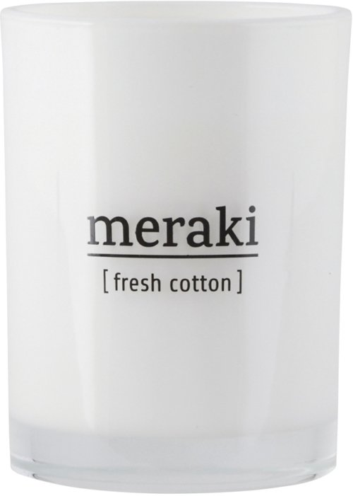 På billedet ser du variationen Duftlys, Fresh Cotton fra brandet Meraki i en størrelse Ø: 8 cm. H: 10,5 cm. i farven Hvid