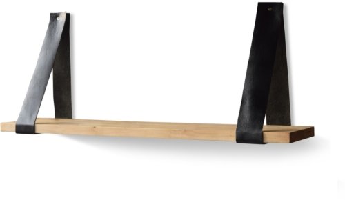 På billedet ser du Svævehylde med læderstropper, BlackSea fra brandet OBUZI i en størrelse H: 3 cm. B: 100 cm. L: 20 cm. i farven Natur/Brun