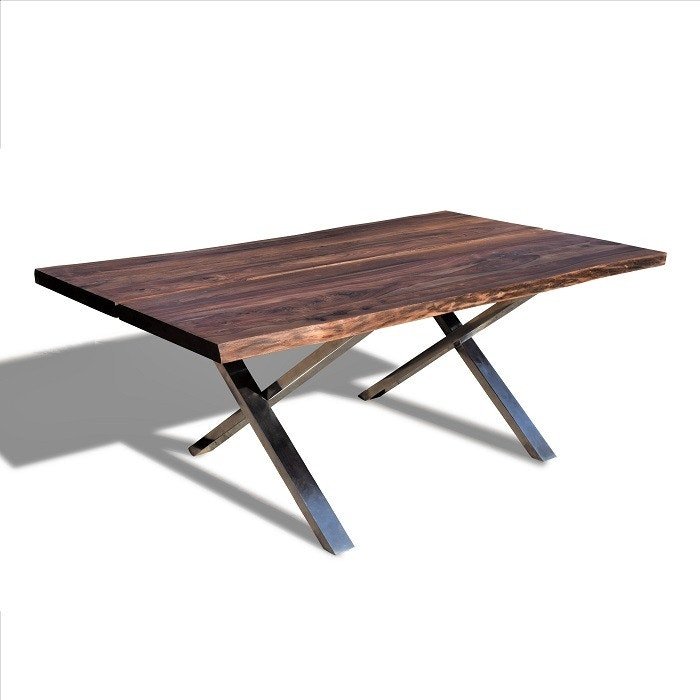 Plankebord med krydsben i rustfrit stål, Steel The Beast by OBUZI (H: 74 cm. B: 115 cm. L: 200 cm., Mørk natur/Jern)