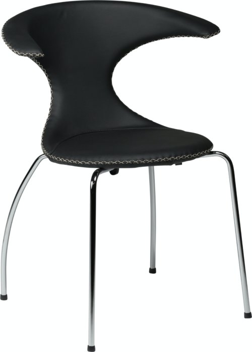 På billedet ser du variationen Flair, Spisebordsstol, Stålben, Læder fra brandet DAN-FORM Denmark i en størrelse H: 81 cm. B: 64 cm. i farven Sort/Sølv