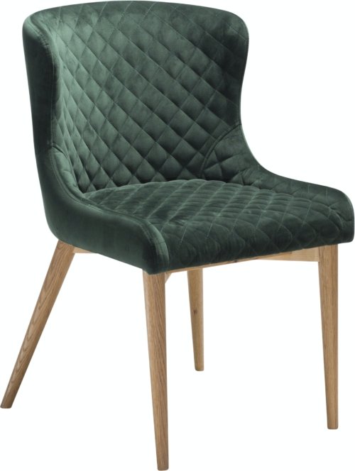 På billedet ser du variationen Vetro, Spisebordsstol, Fløjl fra brandet DAN-FORM Denmark i en størrelse H: 80 cm. B: 50 cm. i farven Grøn/Natur