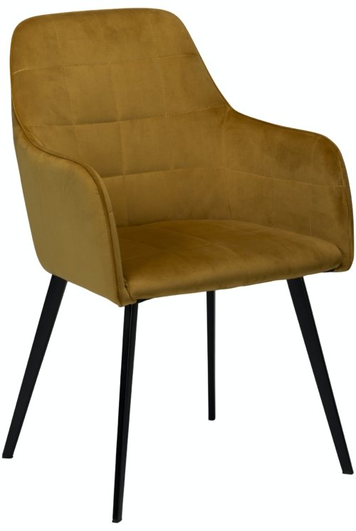 På billedet ser du variationen Embrace, Spisebordsstol med armlæn, Fløjl fra brandet DAN-FORM Denmark i en størrelse H: 84 cm. B: 55 cm. i farven Okker/Sort