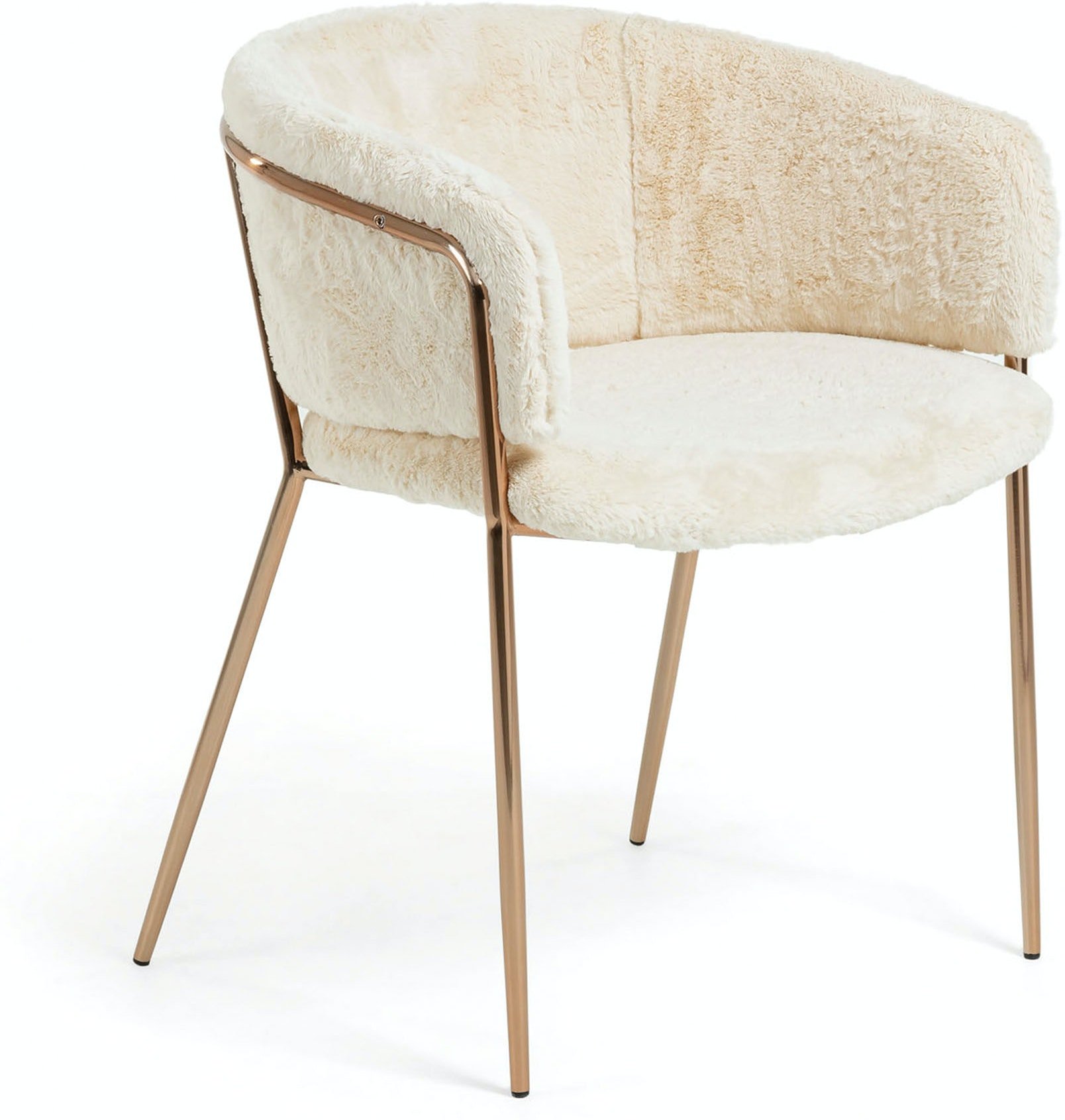 Runnie, Spisebordsstol med armlæn, Pels by LaForma (H: 73 cm. B: 58 cm. L: 58 cm., Hvid/Kobber)