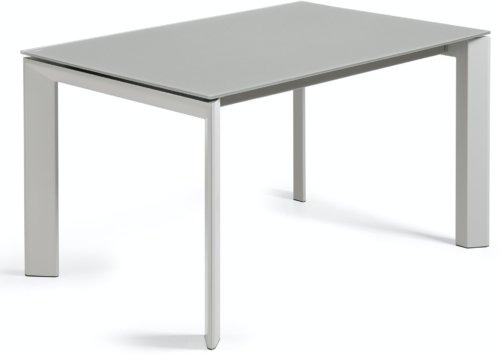 På billedet ser du variationen Axis Glass, Udtrækkeligt spisebord, moderne, glas fra brandet LaForma i en størrelse H: 76 cm. B: 140 cm. L: 90 cm. i farven Lysegrå