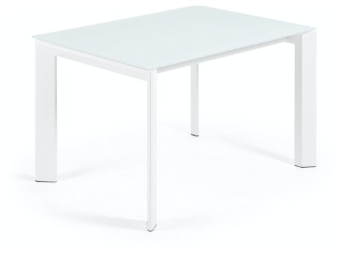 På billedet ser du variationen Axis Glass, Udtrækkeligt spisebord, moderne, glas fra brandet LaForma i en størrelse H: 76 cm. B: 120 cm. L: 80 cm. i farven Hvid