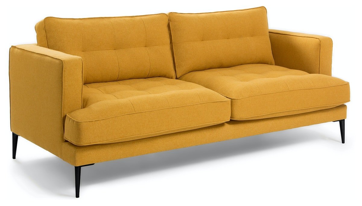 På billedet ser du variationen Tanya, 2-personers sofa, vintage, nordisk, stof fra brandet LaForma i en størrelse H: 77 cm. B: 183 cm. L: 87 cm. i farven Sennep/Sort