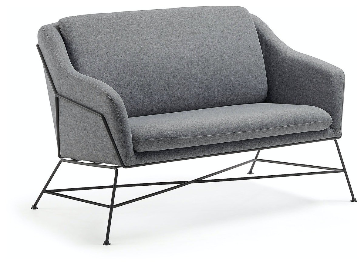 Brida, 2-personers sofa, moderne, vintage, stof by Kave Home (H: 82 cm. B: 128 cm. L: 73 cm., Mørkegrå/Sort)