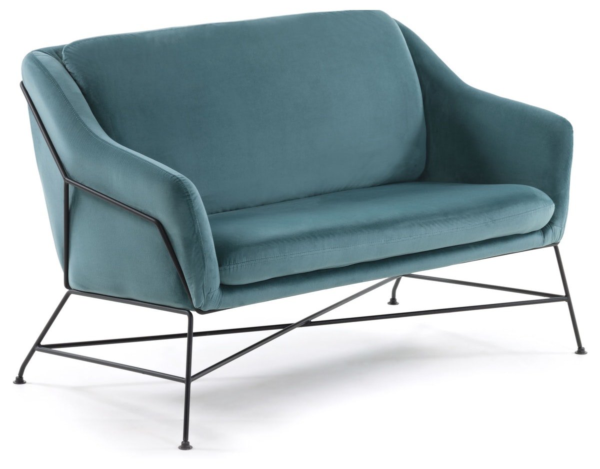 Brida, 2-personers sofa, moderne, vintage, stof by LaForma (H: 82 cm. B: 128 cm. L: 73 cm., Turkis/Sort)