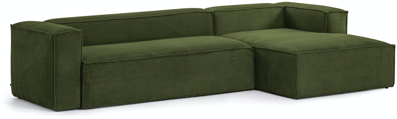På billedet ser du variationen Blok, Sofa med chaiselong, Højrevendt, Fløjl fra brandet LaForma i en størrelse H: 69 cm. B: 330 cm. L: 174 cm. i farven Grøn