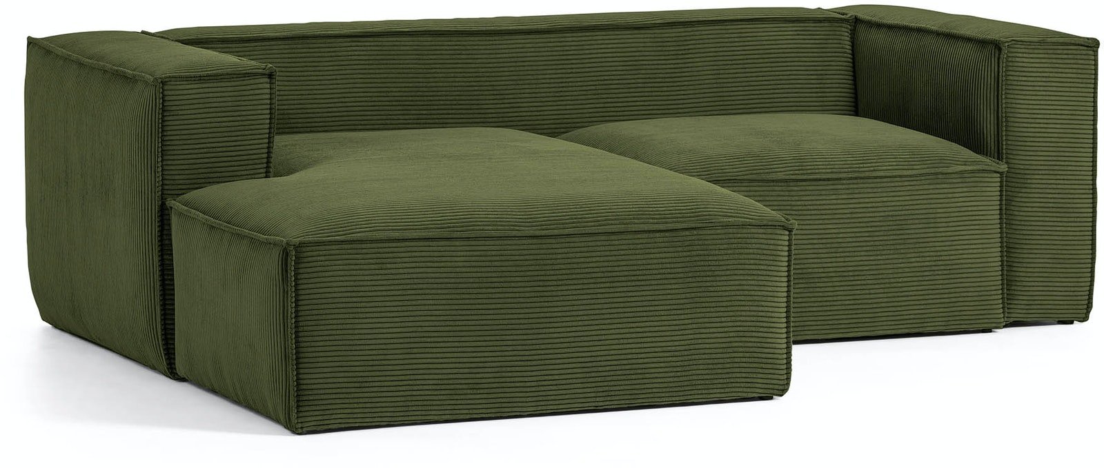 På billedet ser du variationen Blok, Sofa med chaiselong, Venstrevendt, Fløjl fra brandet LaForma i en størrelse H: 69 cm. B: 240 cm. L: 174 cm. i farven Grøn