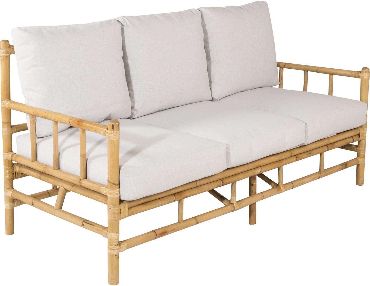 På billedet ser du Cane, Udendørs 3-personers sofa, bambus fra brandet Venture Design i en størrelse H: 88 cm. x B: 75 cm. x L: 180 cm. i farven Lysegrå/Natur