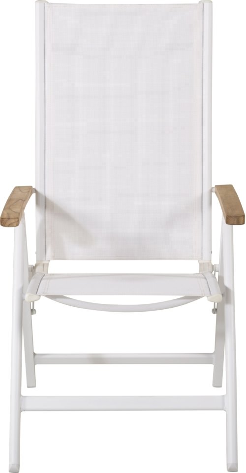 På billedet ser du variationen Panama ilo, Udendørs klapstol, teaktræ fra brandet Venture Design i en størrelse H: 108 cm. x B: 59 cm. x L: 75 cm. i farven Hvid