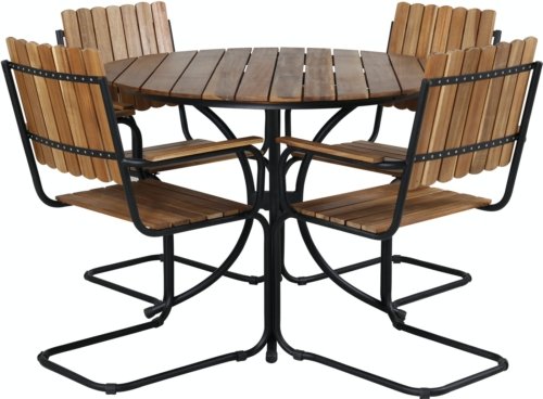 På billedet ser du variationen Holmsund, Udendørs spisebordssæt, stål fra brandet Venture Design i en størrelse D: 103 cm. x H: 75 cm. i farven Sort