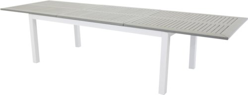 På billedet ser du variationen Albany, Udendørs spiseborde med udtræk fra brandet Venture Design i en størrelse H: 75 cm. x B: 100 cm. x L: 224 cm. i farven Hvid/Grå