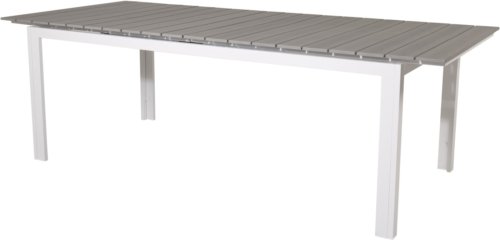 På billedet ser du variationen Levels, Udendørs spiseborde med udtræk fra brandet Venture Design i en størrelse H: 74 cm. x B: 100 cm. x L: 229 cm. i farven Hvid/Grå