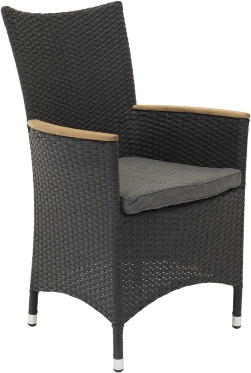 På billedet ser du variationen Malin, Udendørs stol med armlæn fra brandet Venture Design i en størrelse H: 97 cm. x B: 59 cm. x D: 65 cm. i farven Sort/Natur
