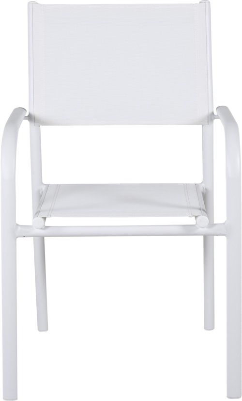 På billedet ser du variationen Santorini, Udendørs stabelbar stol, aluminium fra brandet Venture Design i en størrelse H: 89 cm. x B: 56 cm. x D: 58 cm. i farven Hvid