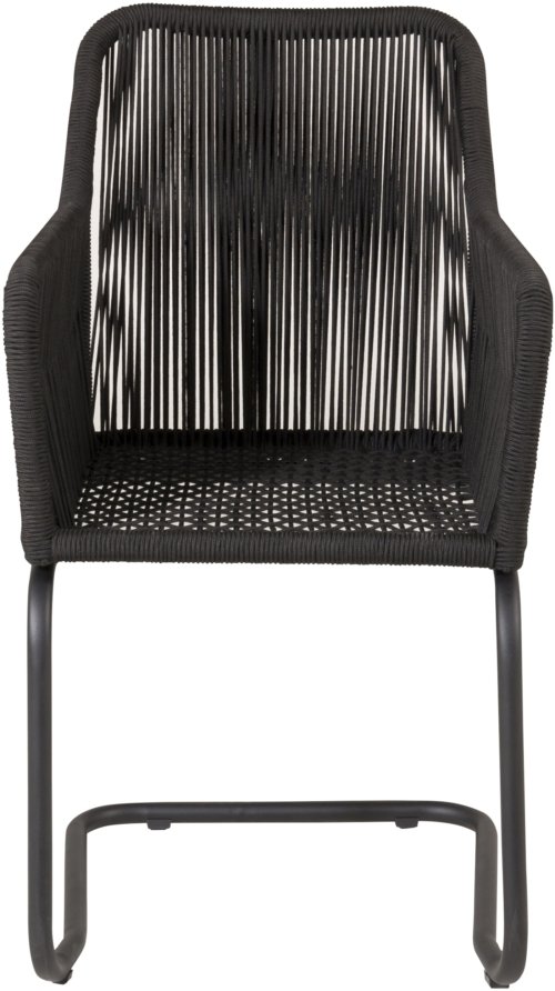 På billedet ser du variationen Lindos, Udendørs spisebordsstol med armlæn fra brandet Venture Design i en størrelse H: 96 cm. x B: 55 cm. x L: 67 cm. i farven Sort