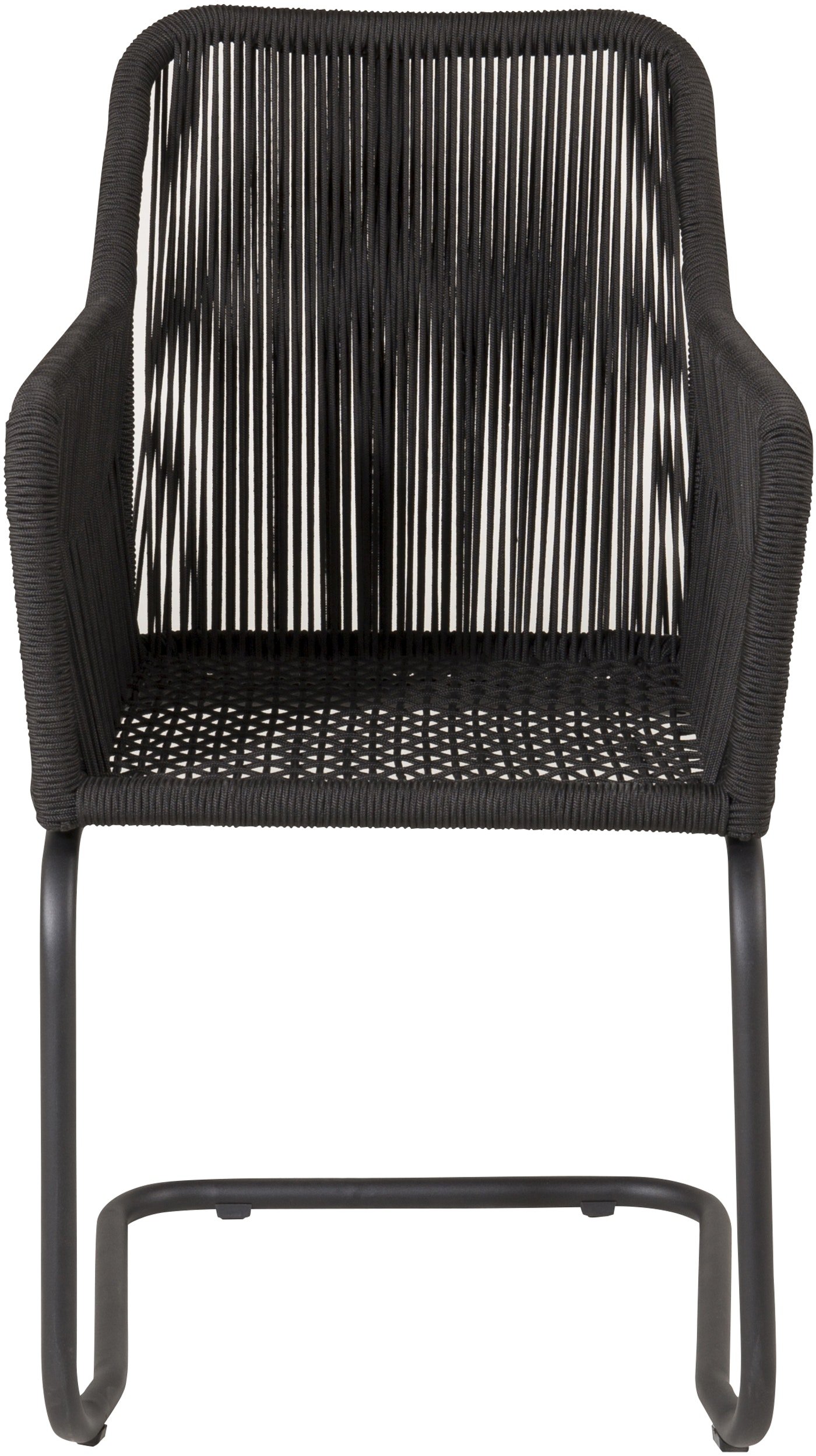 På billedet ser du Lindos, Udendørs spisebordsstol med armlæn fra brandet Venture Design i en størrelse H: 96 cm. x B: 55 cm. x L: 67 cm. i farven Sort