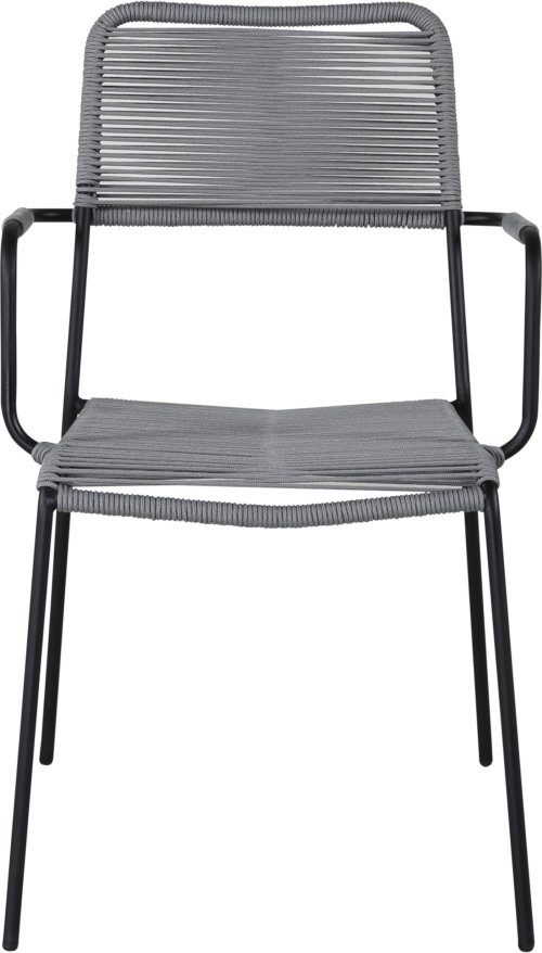 På billedet ser du variationen Lindos, Udendørs spisebordsstol med armlæn, stål fra brandet Venture Design i en størrelse H: 85 cm. x B: 55 cm. x L: 66 cm. i farven Sort/Grå