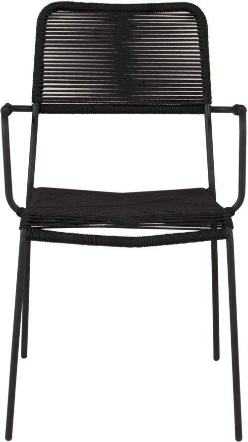 På billedet ser du variationen Lindos, Udendørs spisebordsstol med armlæn, stål fra brandet Venture Design i en størrelse H: 85 cm. x B: 55 cm. x L: 66 cm. i farven Sort