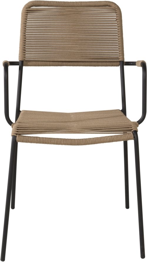 På billedet ser du variationen Lindos, Udendørs spisebordsstol med armlæn, stål fra brandet Venture Design i en størrelse H: 85 cm. x B: 55 cm. x L: 66 cm. i farven Sort/Latte