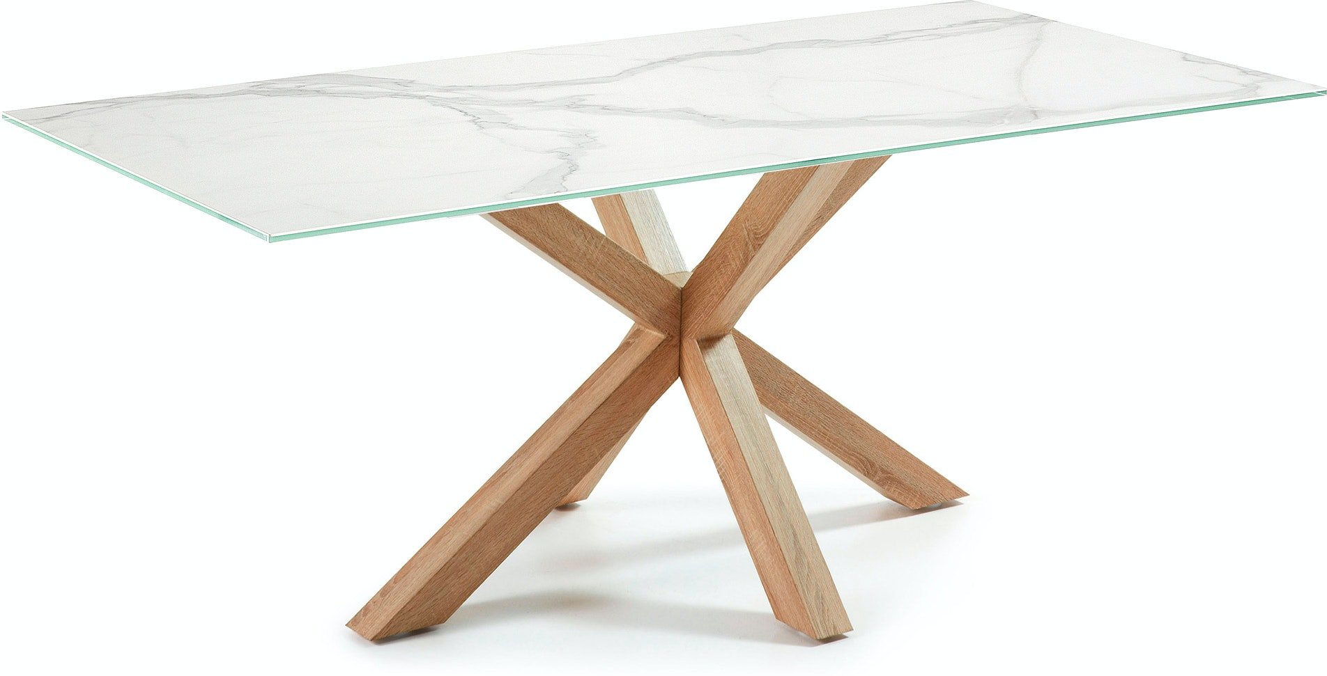 4: Argo, Spisebord med krydsstel, Porcelæn bordplade by Kave Home (H: 75 cm. B: 180 cm. L: 100 cm., Hvid/Natur)