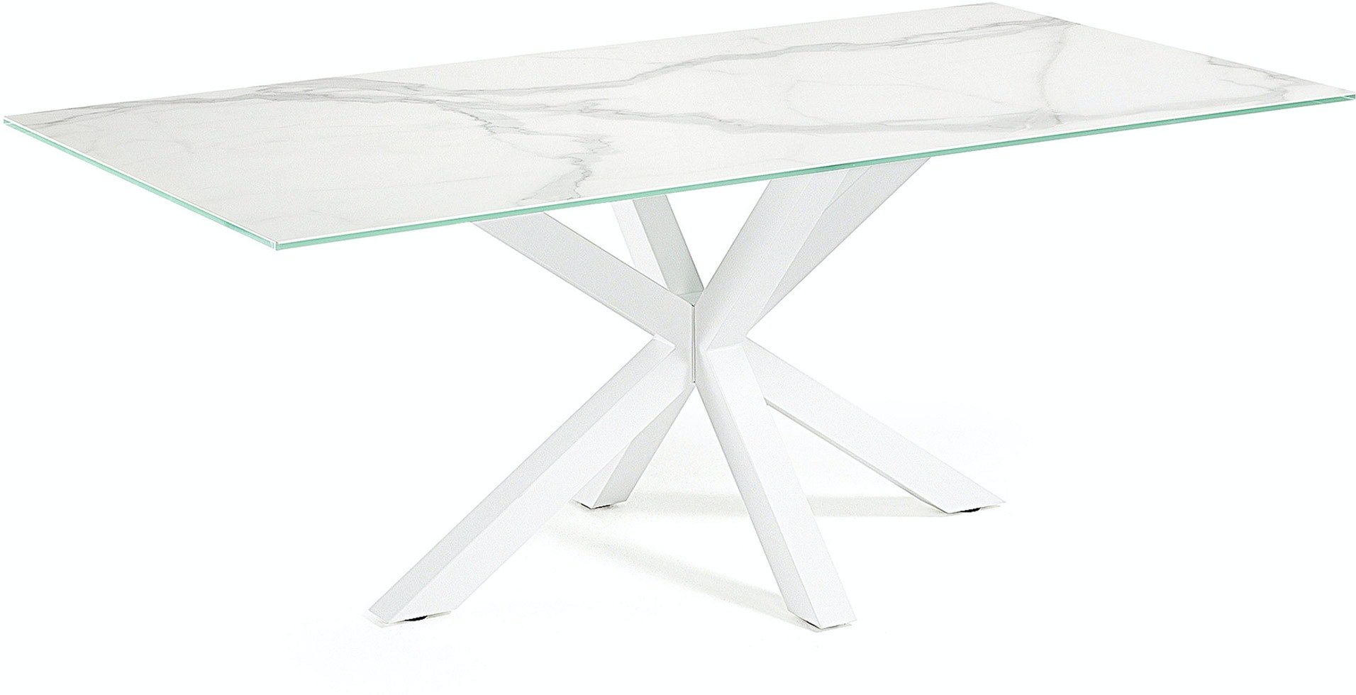 Argo, Spisebord med krydsstel, Porcelæn bordplade by Kave Home (H: 75 cm. B: 160 cm. L: 90 cm., Hvid)