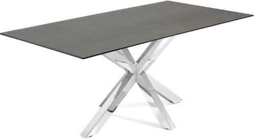 På billedet ser du variationen Argo, Spisebord med krydsstel, Porcelæn bordplade fra brandet LaForma i en størrelse H: 75 cm. B: 200 cm. L: 100 cm. i farven Grå/sølv