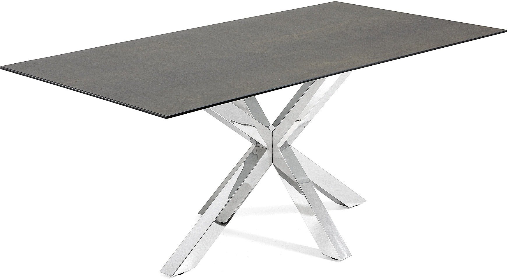 Argo, Spisebord med krydsstel, Porcelæn bordplade by LaForma (H: 75 cm. B: 200 cm. L: 100 cm., Grå/Sølv)