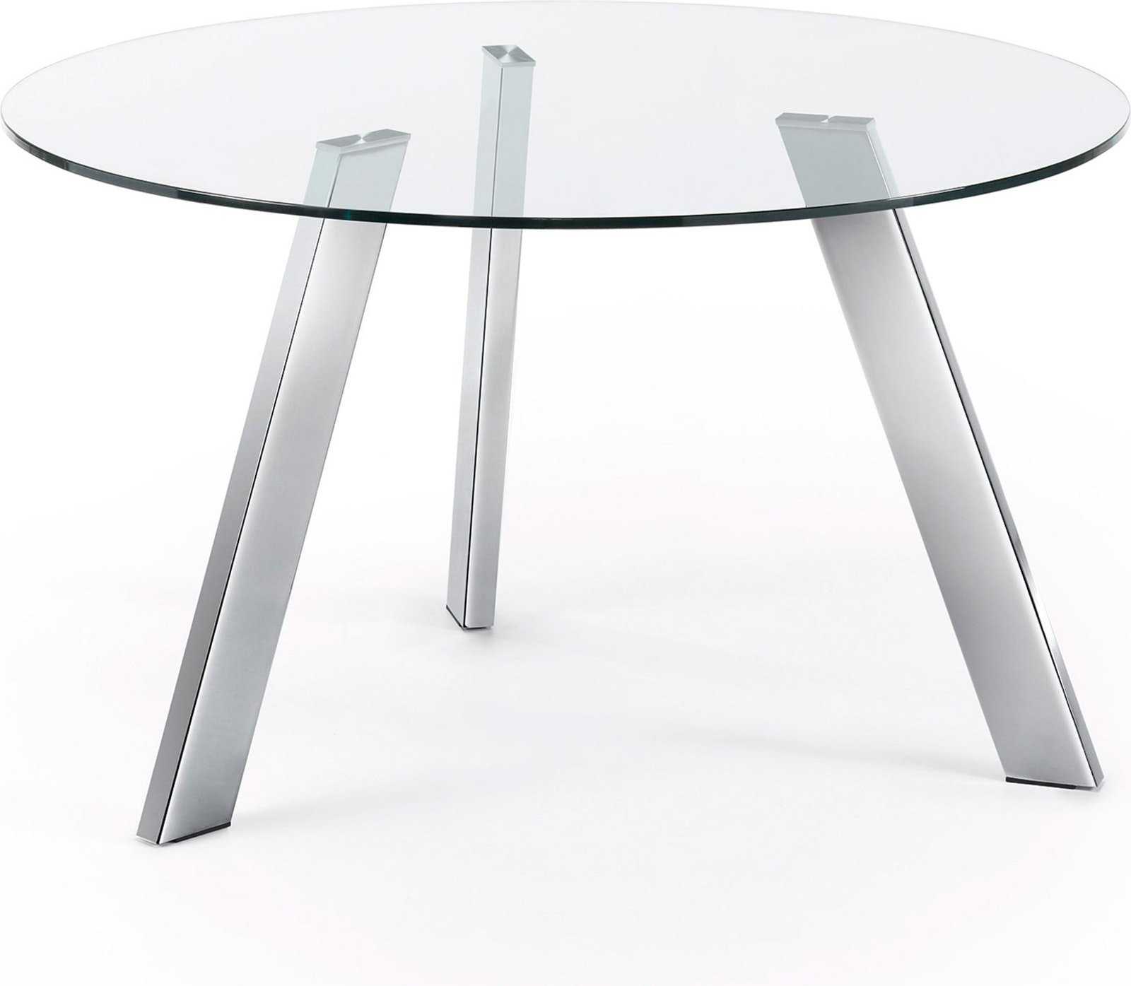 Carib, Spisebord, moderne, glas by Kave Home (H: 75 cm. B: 130 cm. L: 130 cm., Klar/Sølv)