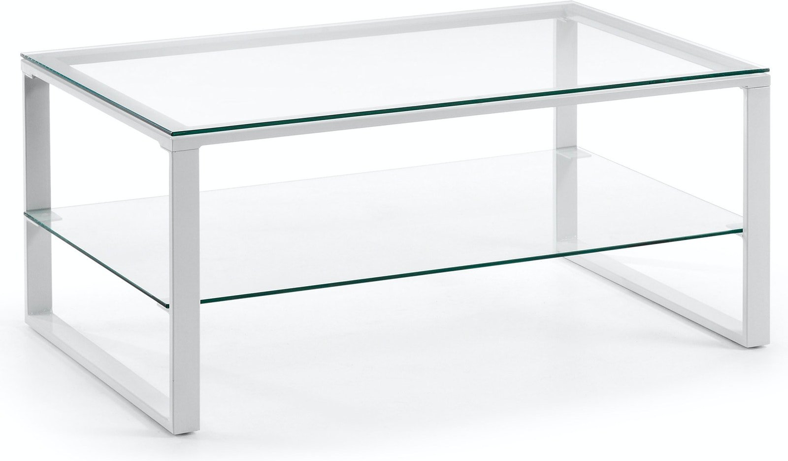 LAFORMA Navis sofabord, m. hylde, rektangulær - glas og hvidt epoxy malet stål (55x90)