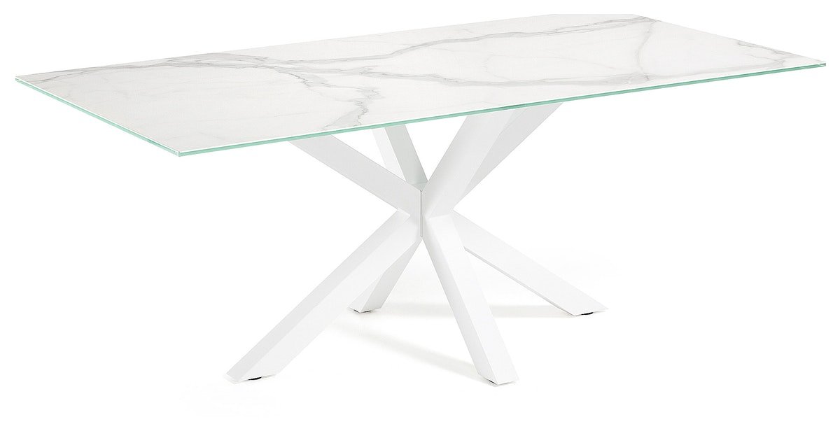Argo, Spisebord med krydsstel, Porcelæn bordplade by Kave Home (H: 75 cm. B: 200 cm. L: 100 cm., Hvid)