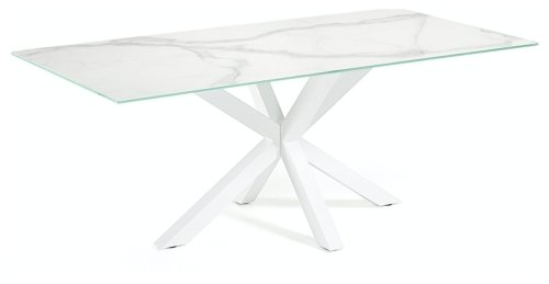 På billedet ser du variationen Argo, Spisebord med krydsstel, Porcelæn bordplade fra brandet LaForma i en størrelse H: 75 cm. B: 180 cm. L: 100 cm. i farven Hvid