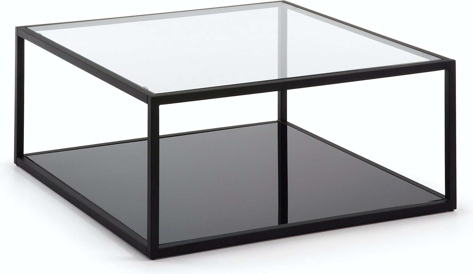 Blackhill, Kaffebord, moderne, glas by LaForma (H: 35 cm. B: 80 cm. L: 80 cm., Sort/klar)