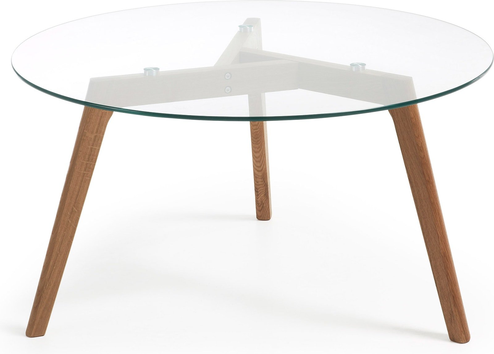 På billedet ser du variationen Kirb, Kaffebord med glasplade, nordisk, moderne, glas fra brandet LaForma i en størrelse H: 45 cm. B: 90 cm. L: 90 cm. i farven Klar/Natur