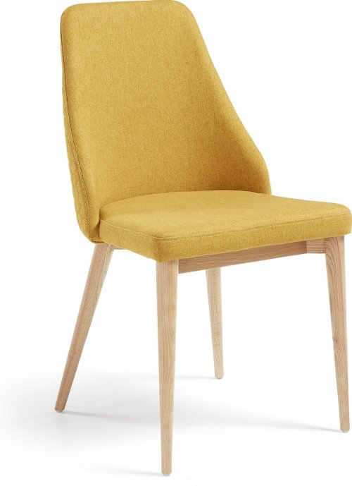 På billedet ser du variationen Rosie, Spisebordsstol, nordisk, moderne, stof fra brandet LaForma i en størrelse H: 88 cm. B: 48 cm. L: 56 cm. i farven Sennep/Natur