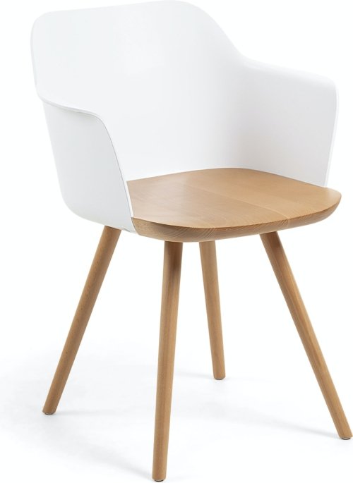 På billedet ser du variationen Bjorg, Spisebordsstol, nordisk, moderne, solidt træ fra brandet LaForma i en størrelse H: 76 cm. B: 56 cm. L: 56 cm. i farven Hvid/Natur