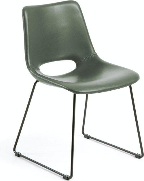 På billedet ser du variationen Zahara, Spisebordsstol, moderne, læder fra brandet LaForma i en størrelse H: 78 cm. B: 49 cm. L: 55 cm. i farven Grøn/Sort