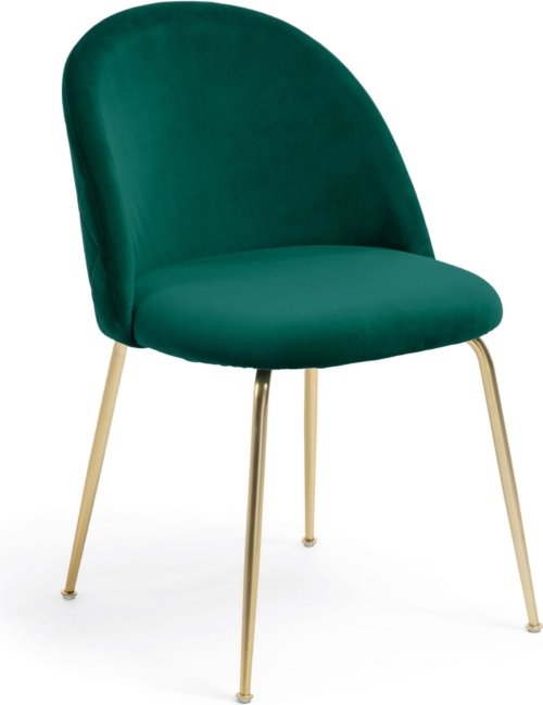På billedet ser du variationen Ivonne, Spisebordsstol, vintage, nordisk, polstret fra brandet LaForma i en størrelse H: 79 cm. B: 49 cm. L: 52 cm. i farven Grøn/Guld