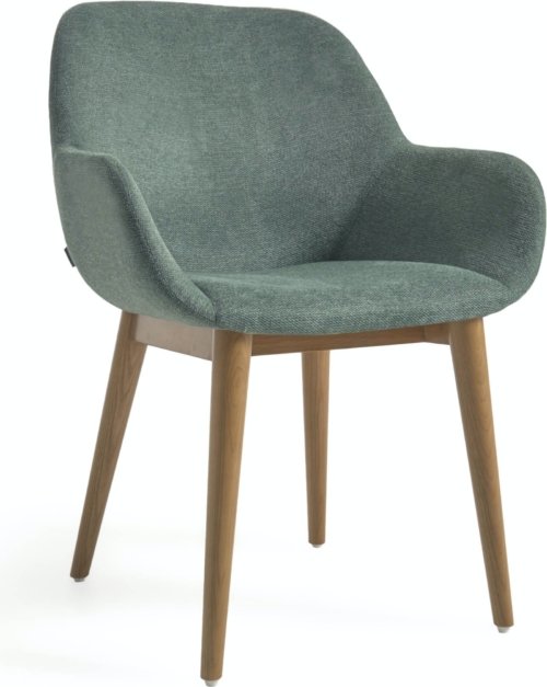 På billedet ser du variationen Konna, Spisebordsstol med armlæn, nordisk, moderne, stof fra brandet LaForma i en størrelse H: 83 cm. B: 59 cm. L: 55 cm. i farven Grøn