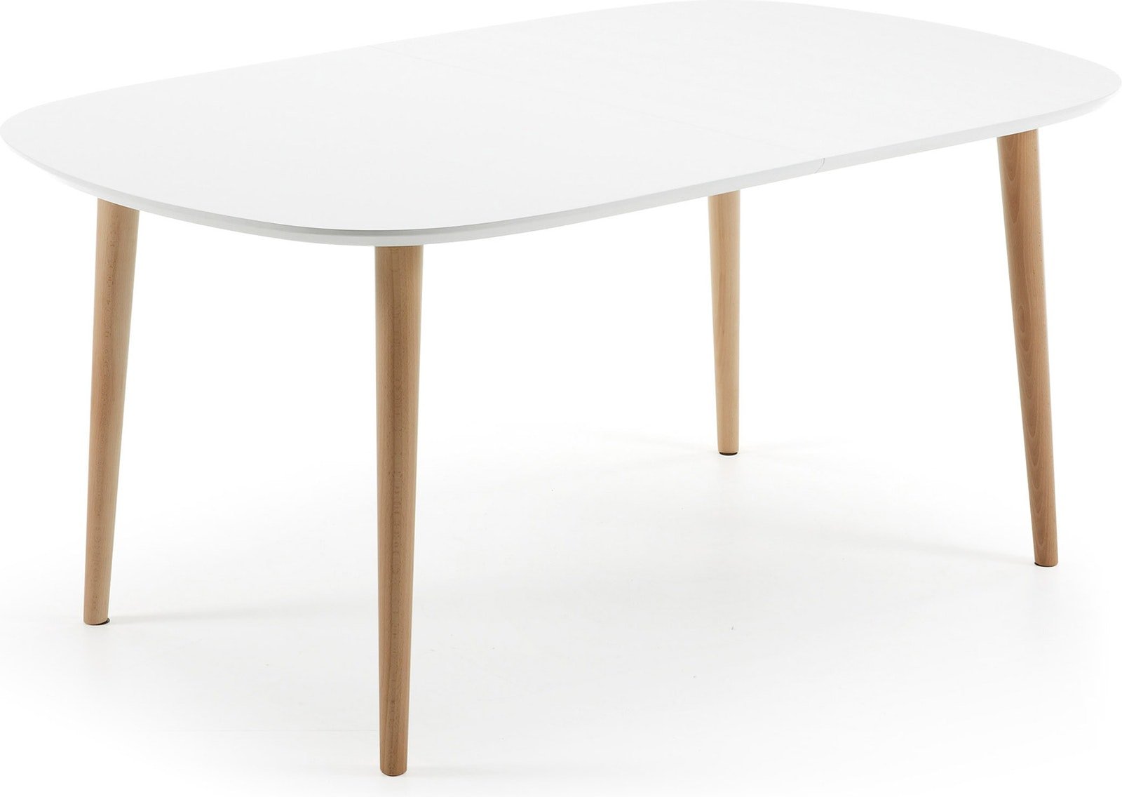 4: Oqui, Spisebord med udtræk, nordisk, moderne by Kave Home (H: 74 cm. x B: 160 cm. x L: 100 cm., Hvid/Natur)