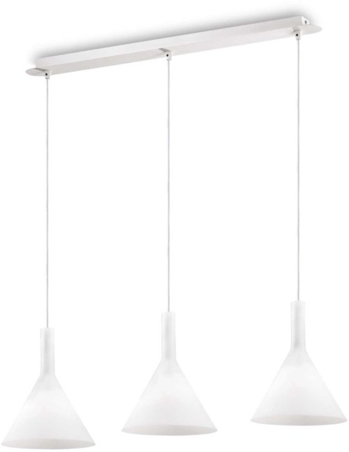 På billedet ser du variationen Cocktail, Pendel lampe, Sp3, glas fra brandet Ideal Lux i en størrelse H: 32 cm. x B: 20 cm. x L: 82 cm. i farven Hvid