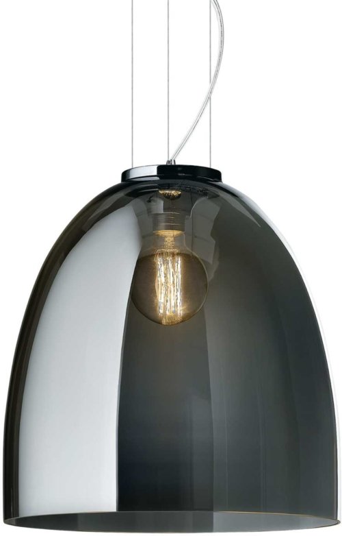På billedet ser du variationen Eva, Pendel lampe, Sp1, glas fra brandet Ideal Lux i en størrelse D: 33 cm. x H: 39 cm. i farven Røg/Krom
