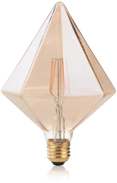 På billedet ser du variationen E27 Pyramid, Lyspære, glas fra brandet Ideal Lux i en størrelse D: 11 cm. x H: 17 cm. i farven Rav