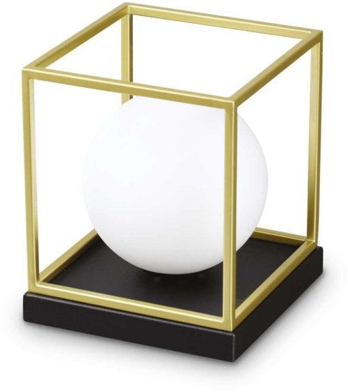 På billedet ser du variationen Lingotto, Bordlampe, Tl1, metal fra brandet Ideal Lux i en størrelse H: 22 cm. x B: 18 cm. x L: 18 cm. i farven Messing/Sort