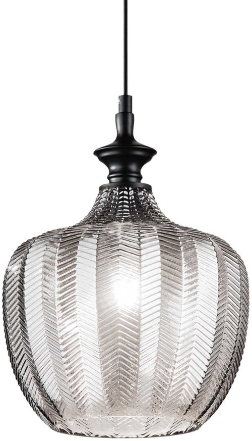 På billedet ser du variationen Lord, Pendel lampe, Sp1, glas fra brandet Ideal Lux i en størrelse D: 23 cm. x H: 33 cm. i farven Røg/Sort