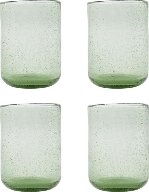 På billedet ser du variationen Rich, Glas, sæt á 4 stk. fra brandet House Doctor i en størrelse D: 9,5 cm. x H: 11 cm. i farven Lysegrøn