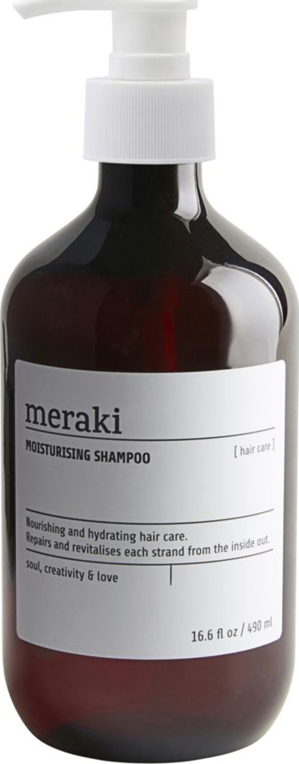 På billedet ser du Moisturising shampoo fra brandet Meraki i en størrelse D: 7 cm. x H: 19 cm. i farven Brun/Hvid